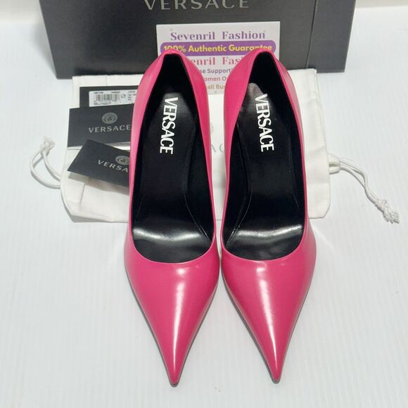 Versace Pin Point Size 38/ US 8 Leather Pointed Toe Pump Heels Pink NWT $1,325 - Picture 6 of 13
